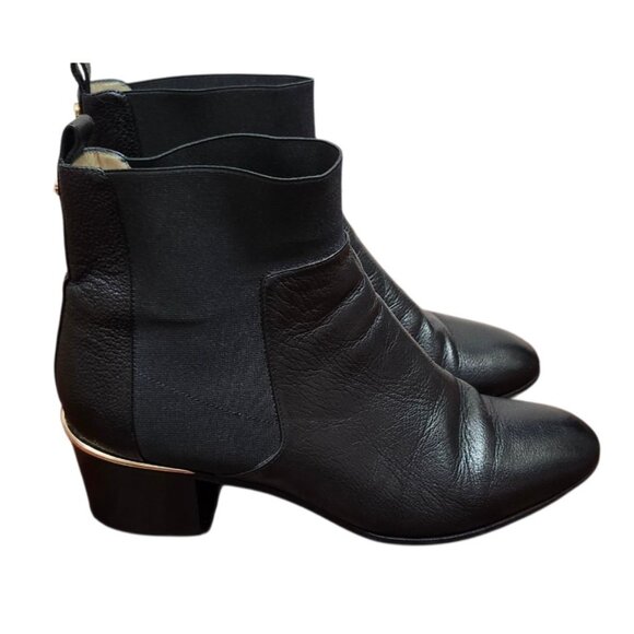 Jimmy Choo Black Leather Chelsea Ankle Boots US10/EU41 Gold Heel Accent Slip-On - Picture 2 of 15